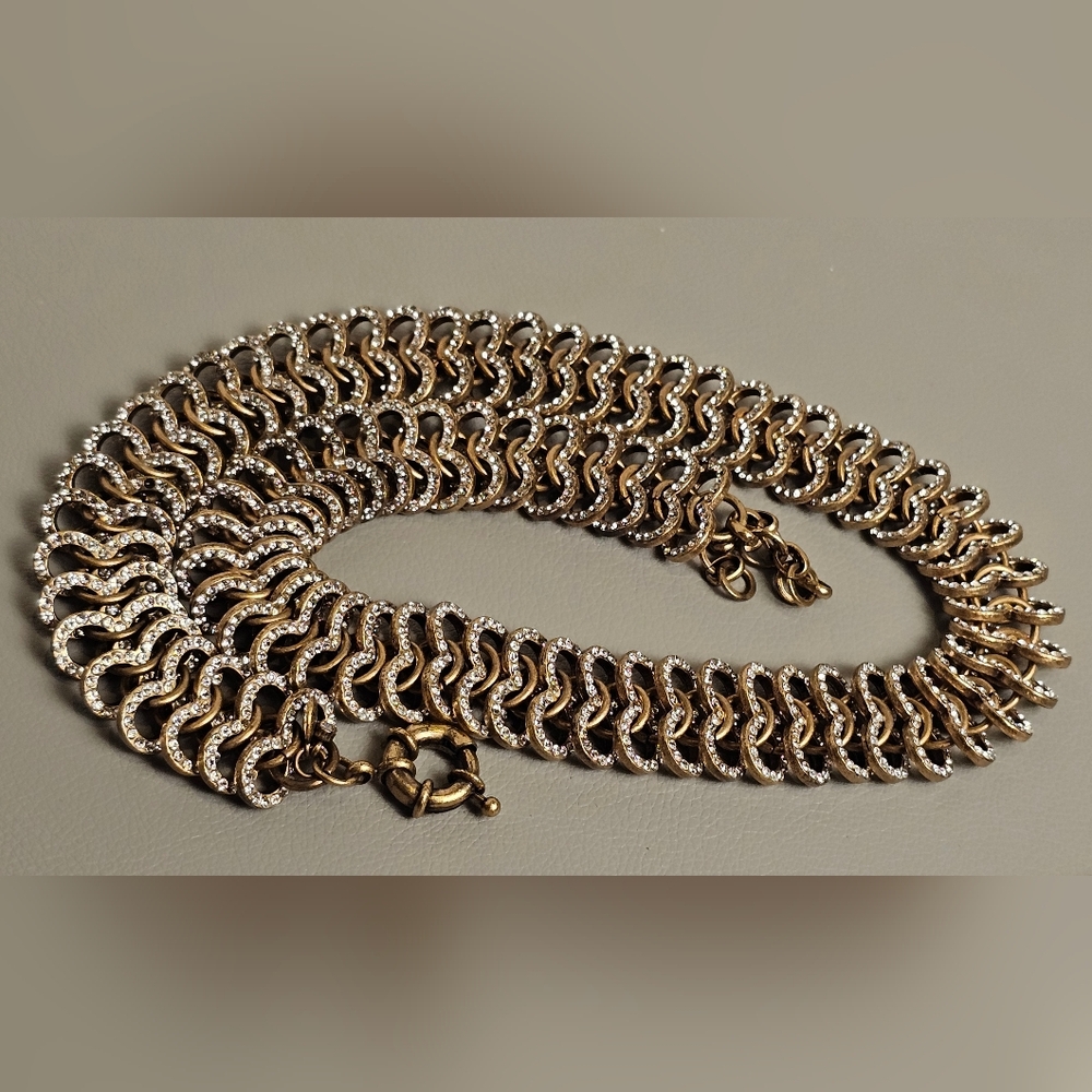 [J. Crew] Vintage Gold Rhinestone Studded Statment Collar Necklace - Picture 12 of 16